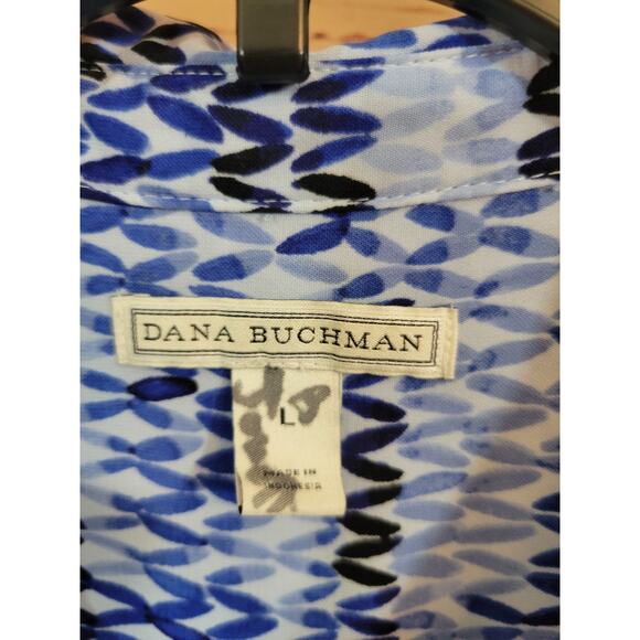 Dana Buchman Patterned Pleated Button Blouse Top Blue Women's Size Large - Picture 3 of 11